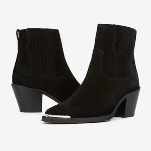 The Kooples Black Suede Ankle Boots – Western Toe Cap – Size 39 (US 8) – NIB